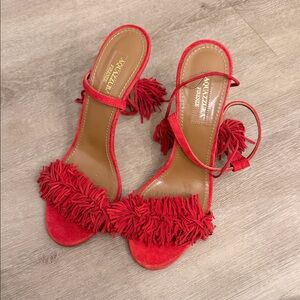 Aquazzura Red Fringe Heels